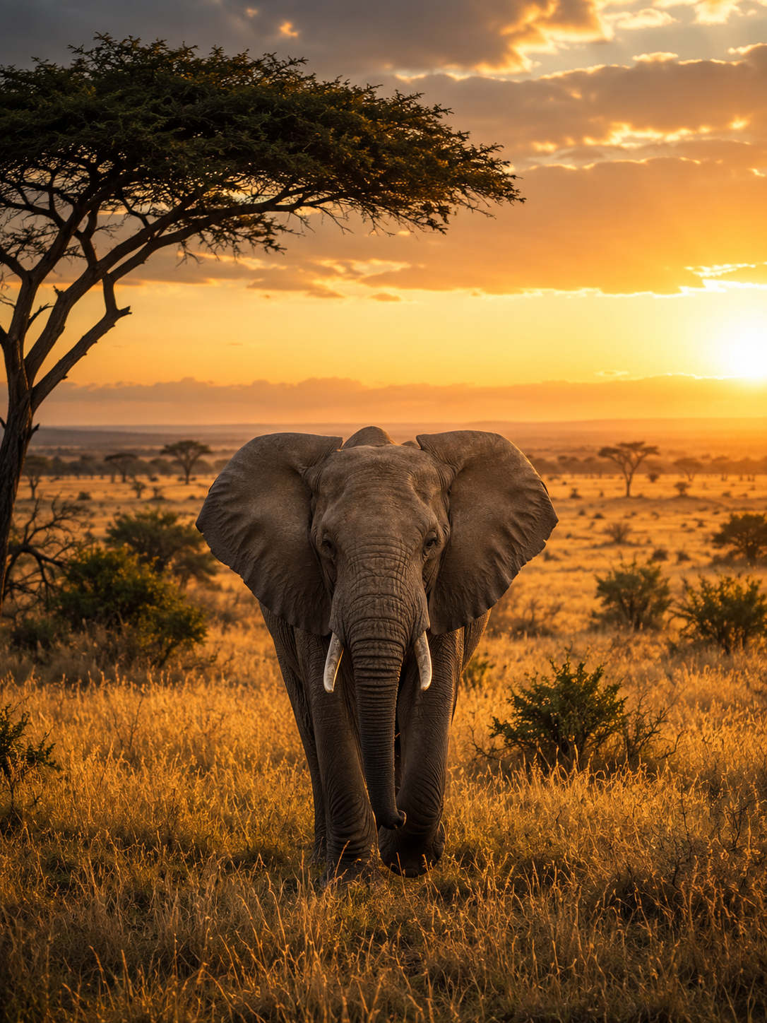 African elephant in the Tanzanian savannah during a luxury safari experience.